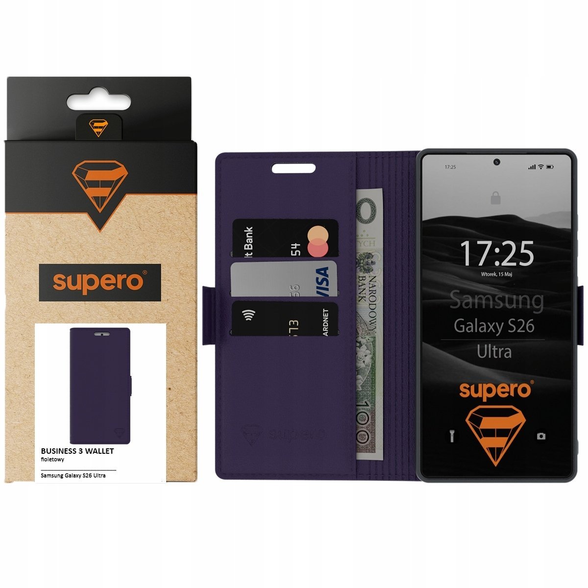 SUPERO Etui z klapką Supero Business Wallet Case do Samsung Galaxy S26 Ultra, fioletowe