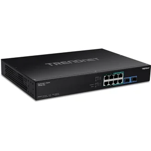 Trendnet TPE-BG102G łącza sieciowe Nie zarządzany Gigabit Ethernet (10/100/1000) Obsługa PoE 1U Czarny - Pozostałe akcesoria sieciowe - miniaturka - grafika 1