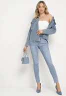 Spodnie damskie - Jasnoniebieskie Jeansy Skinny z Bawełny Ozdobione Przetarciami i Dziurami Astoreta - miniaturka - grafika 1