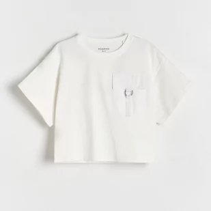 Reserved - T-shirt z kieszenią - Kremowy - Koszulki dla dziewczynek - miniaturka - grafika 1