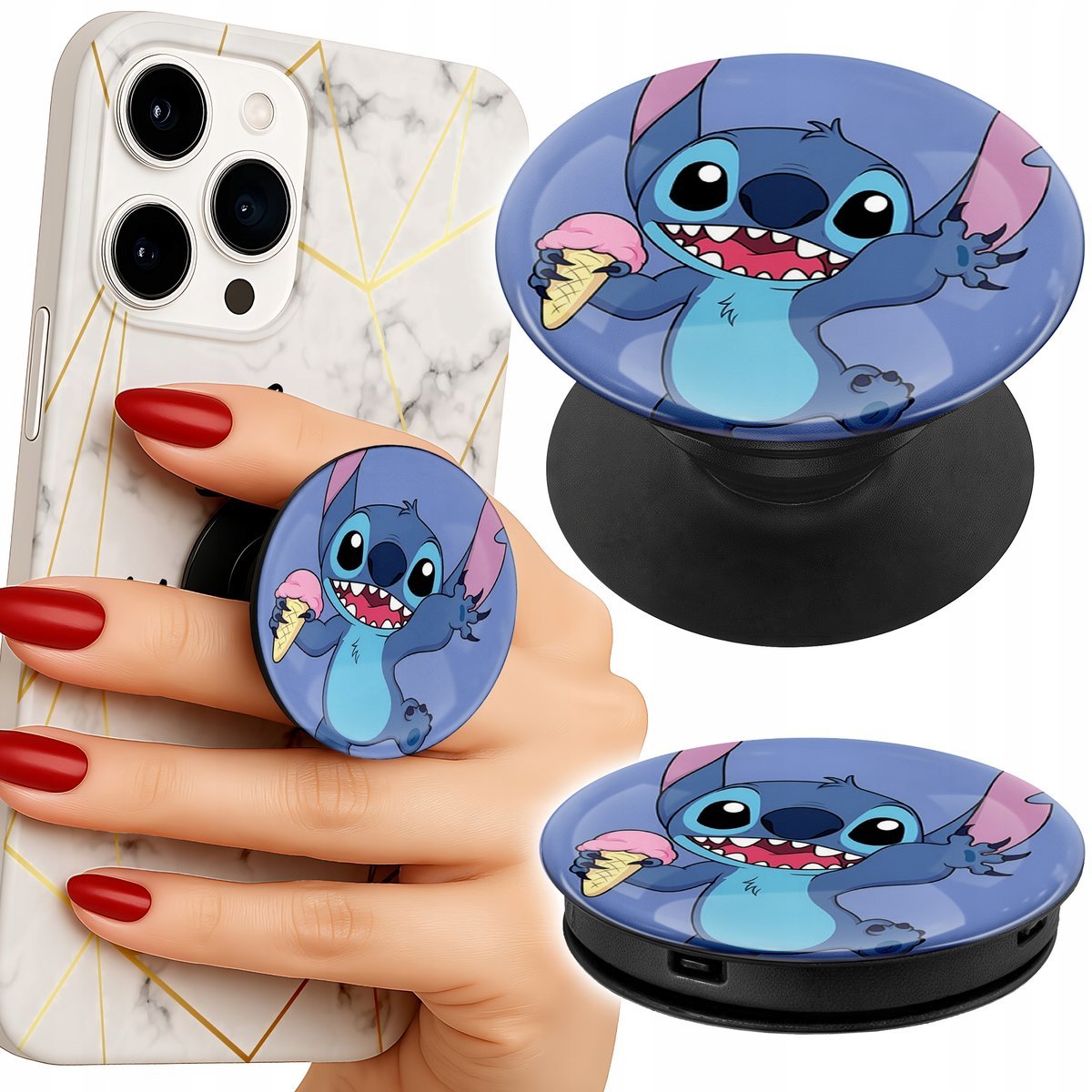Uchwyt do telefonu Popsocket na palce/stojak NIEBIESKI POTWOREK WZORY BAJKA