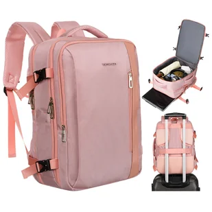 Plecak z miejscem na laptopa wykonany z cordury w różowym kolorze, zawieszony na regulowanych szelkach - Peterson rovicky-29583-0 - Torby na laptopy - miniaturka - grafika 1