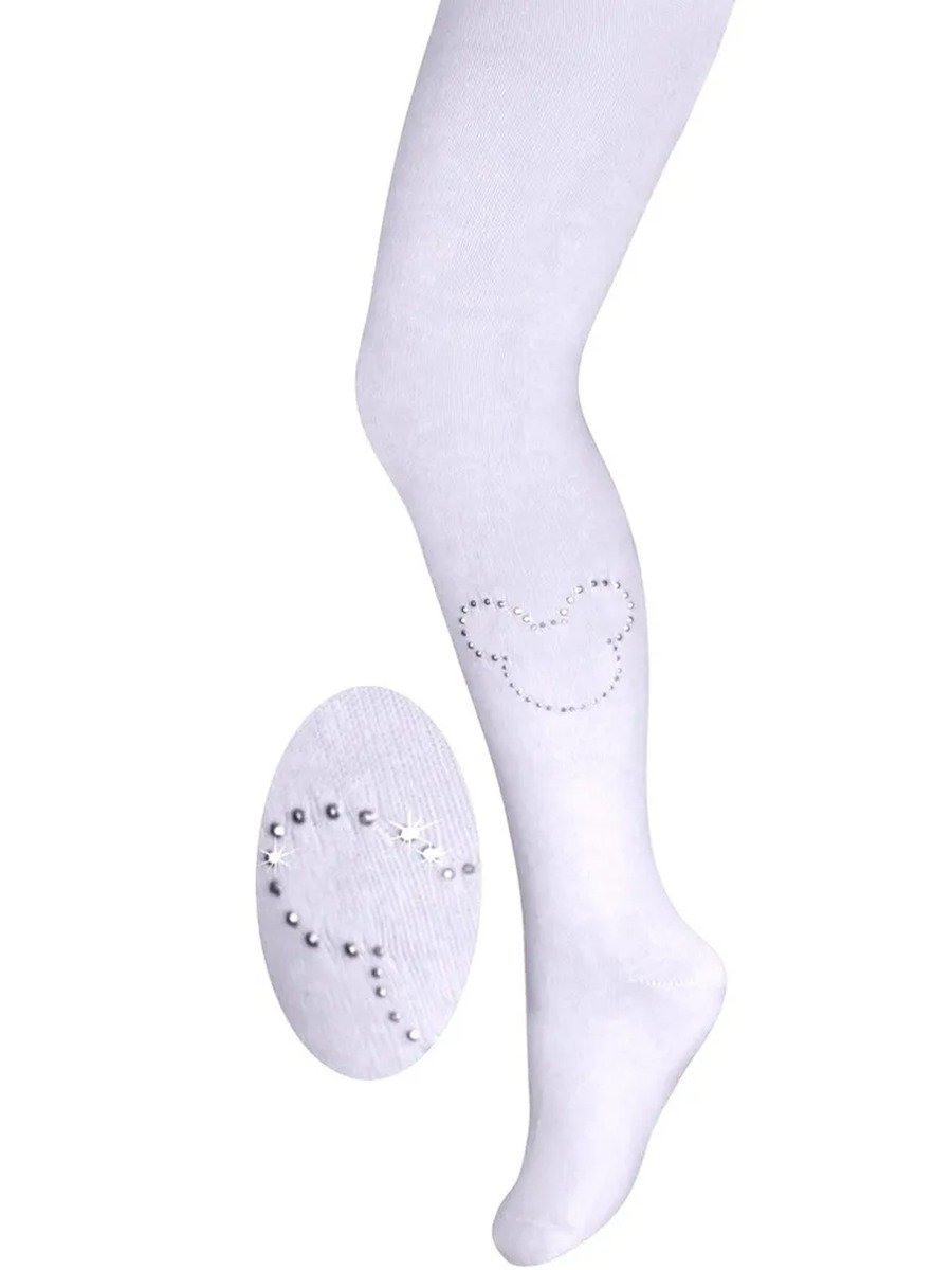 Dziewczęce rajstopy bawełniane myszka z cyrkonii białe Milusie r.128/134