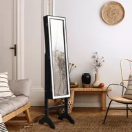 Szafki łazienkowe - COSTWAY Wolnostojąca szafka na biżuterię z lustrem, szafka z lustrem o regulowanym kącie nachylenia, błyszcząca rama, stojące lustro stojak na biżuterię stojące lustro o pełnej długości do wszystkich rodzajów biżuterii (czarne) - miniaturka - grafika 1