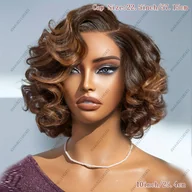 Pozostałe akcesoria fryzjerskie - TEMU Peruka z Ludzkich Włosów "Loose Body Wave Bob" o Długości 10 Cali - Przezroczysta Koronka 13x4, Odcień od Blond do Ciemnobrązowego w Kolorach - miniaturka - grafika 1