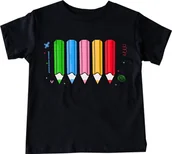 Koszulki dla dziewczynek - Czarna koszulka w kredki na DZIEŃ KREDKI - miniaturka - grafika 1