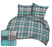 Pościel - Pościel z kory 160x200 szara turkusowa kratka Krzyś Kora - miniaturka - grafika 1