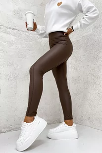 WOSKOWANE LEGGINSY Z WYSOKIM STANEM Z PRZESZYCIAMI- CIEMNY BRĄZ - Olika - Legginsy - miniaturka - grafika 1