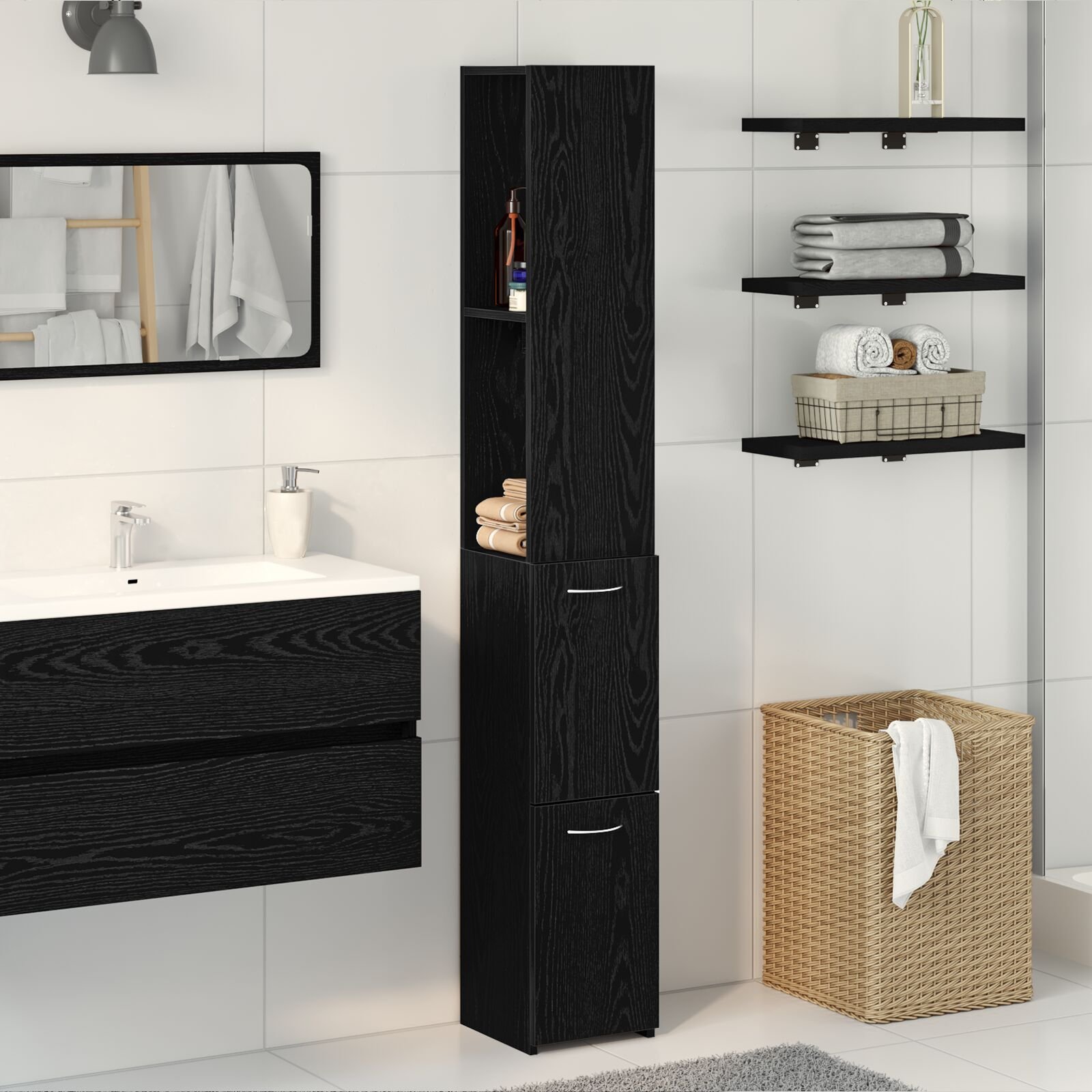 Szafka łazienkowa vidaXL Czarny dąb Materiał drewnopochodny 25*25*170
