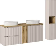 Meble łazienkowe - Zestaw meblowy 140cm z blatem, 2 umywalkami nablatowymi Beyond i szafką wysoką - miniaturka - grafika 1