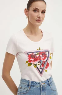 Guess t-shirt ROSES damski kolor różowy W4YI71 J1314 - Koszulki sportowe damskie - miniaturka - grafika 1
