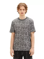 Koszulki męskie - TOM TAILOR Denim Męski T-shirt z wzorem palmy, 32140 - Black Outlines Palm Print, L - miniaturka - grafika 1