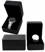 Pudełka i szkatułki - Czarny Organizer Pudełko Etui Na 1 Zegarek skóra - miniaturka - grafika 1