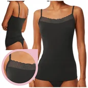 Koszulki i topy damskie - Top TRIUMPH Feel of Modal Spaghetti czarny gładki wygodny podkoszulka - M - miniaturka - grafika 1