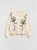Swetry damskie - Reserved - Kardigan z haftem - kremowy - miniaturka - grafika 1