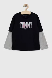 Bluzki dla chłopców - Tommy Hilfiger longsleeve bawełniany dziecięcy kolor granatowy z aplikacją - grafika 1
