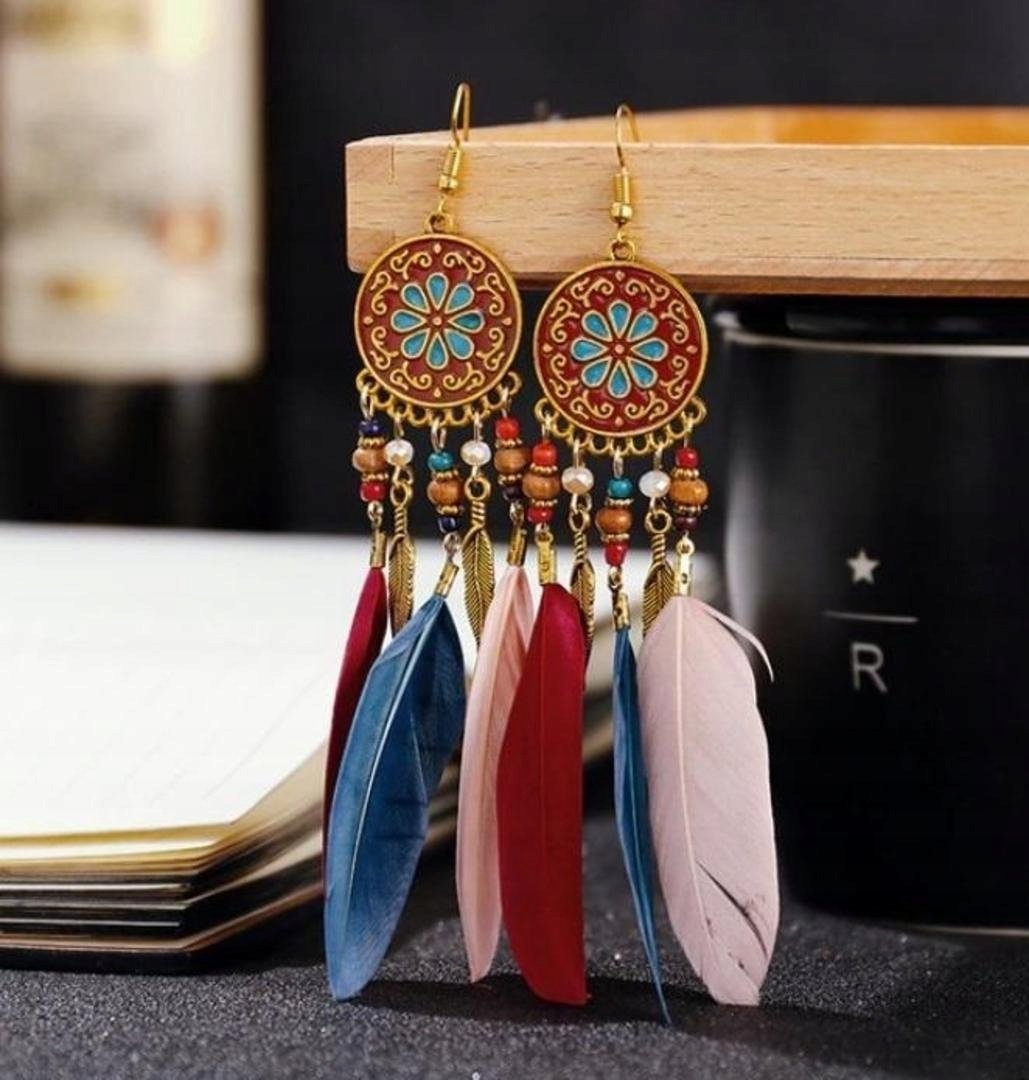 KOLCZYKI ZWISAJĄCE BOHO DŁUGIE PIÓRA! POLECAM!