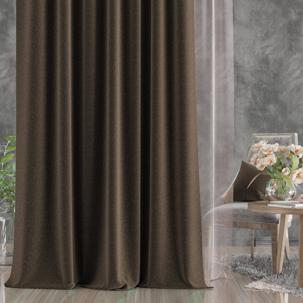 Zasłona Velvet Karmen na taśmie marszczącej kolor brązowy 140x170 cm S735