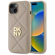Etui i futerały do telefonów - Etui DKNY Quilted Stack Logo do Apple iPhone 14 Beżowy - miniaturka - grafika 1
