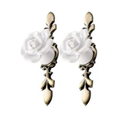 Zawiasy, okucia i inne akcesoria - Dwie zabytkowe ceramiczne gałki do szafek z motywem kwiatowym, uchwyty do drzwi w kształcie róży, uchwyty do szafek kuchennych (dł. - miniaturka - grafika 1