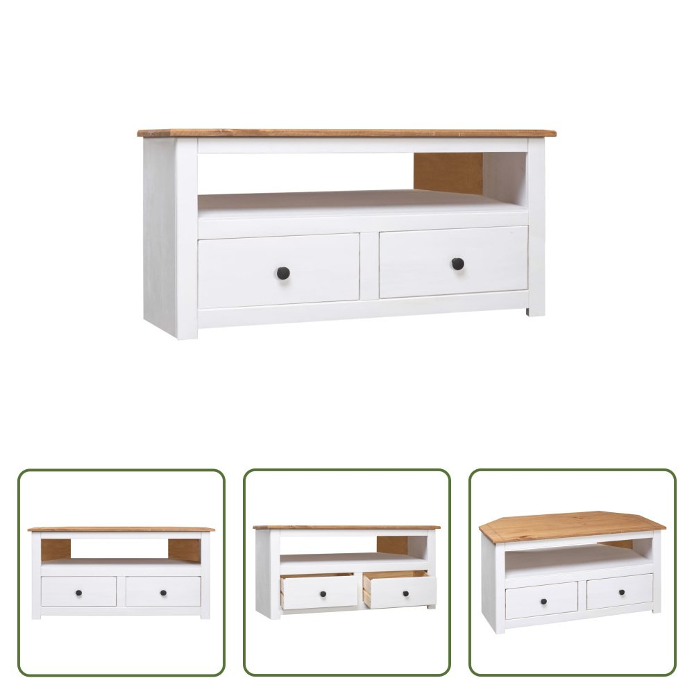 The Living Store Narożna szafka pod telewizor biała 93 x 49 x 49 cm lite drewno sosna panamska