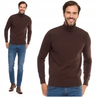Swetry męskie - Golf Męski Sweter Pod Szyję Klasyczny Brązowy Bawełniany Elegancki MORAJ S - miniaturka - grafika 1