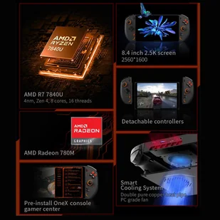 One Netbook OneXPlayer 2 Pro 5 in 1 Game Console 8.4'' 2K IPS Screen AMD Ryzen 7 7840U 32GB LPDDR5 1TB M.2 Windows 11 EU - Konsole i gry retro - miniaturka - grafika 7
