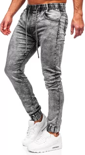 Spodnie męskie - Czarne spodnie jeansowe joggery męskie Denley TF163 - grafika 1