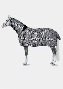 Horze Derka siatkowa z kapturem DEFENDER - zebra print - Derki dla konia - miniaturka - grafika 1