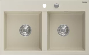 Mexen Hektor zlewozmywak granitowy 2-komorowy 800 x 490 mm, beżowy, syfon chrom - 6521802000-69 - Zlewozmywaki - miniaturka - grafika 1