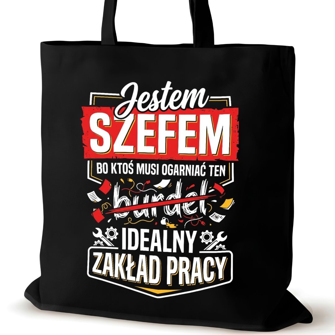 Torba bawełniana czarna dla SZEFA na ramię walentynki śmieszna burdel