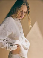 Moda i Uroda OUTLET - Reserved - Koszula oversize z bawełnianego muślinu - beżowy - miniaturka - grafika 1