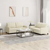 Sofy i kanapy - vidaXL 2-osobowa sofa z poduszkami, kremowa, sztuczna skóra - miniaturka - grafika 1