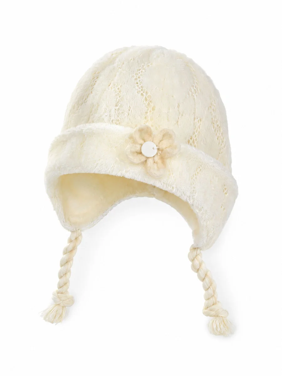 Czapka dziewczęca zimowa z warkoczami ecru Doll r.41