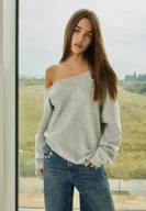 Swetry damskie - Stradivarius Sweter dzianinowy asymetryczny Popielaty S - miniaturka - grafika 1