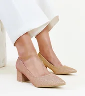 Półbuty damskie - Różowe świecące czółenka na słupku Laity-39 - miniaturka - grafika 1