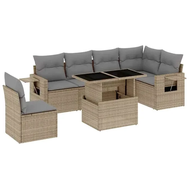 Zestaw mebli ogrodowych z rattanu PE, beżowy, wymiary: 62x62x69 cm, 55x62x