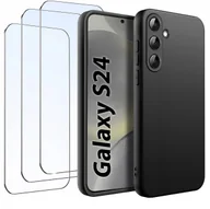 Etui i futerały do telefonów - ZESTAW Etui do Samsung S24 Matowe Czarne Silikon Slim +3 SZTUKI SZKŁO - miniaturka - grafika 1