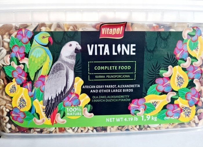 Vitapol Vitaline Karma pełnoporcjowa dla żako, aleksandretty oraz inne duże papugi, wiadro 1,9 kg