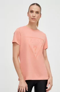 Koszulki sportowe damskie - Guess t-shirt bawełniany kolor pomarańczowy - grafika 1