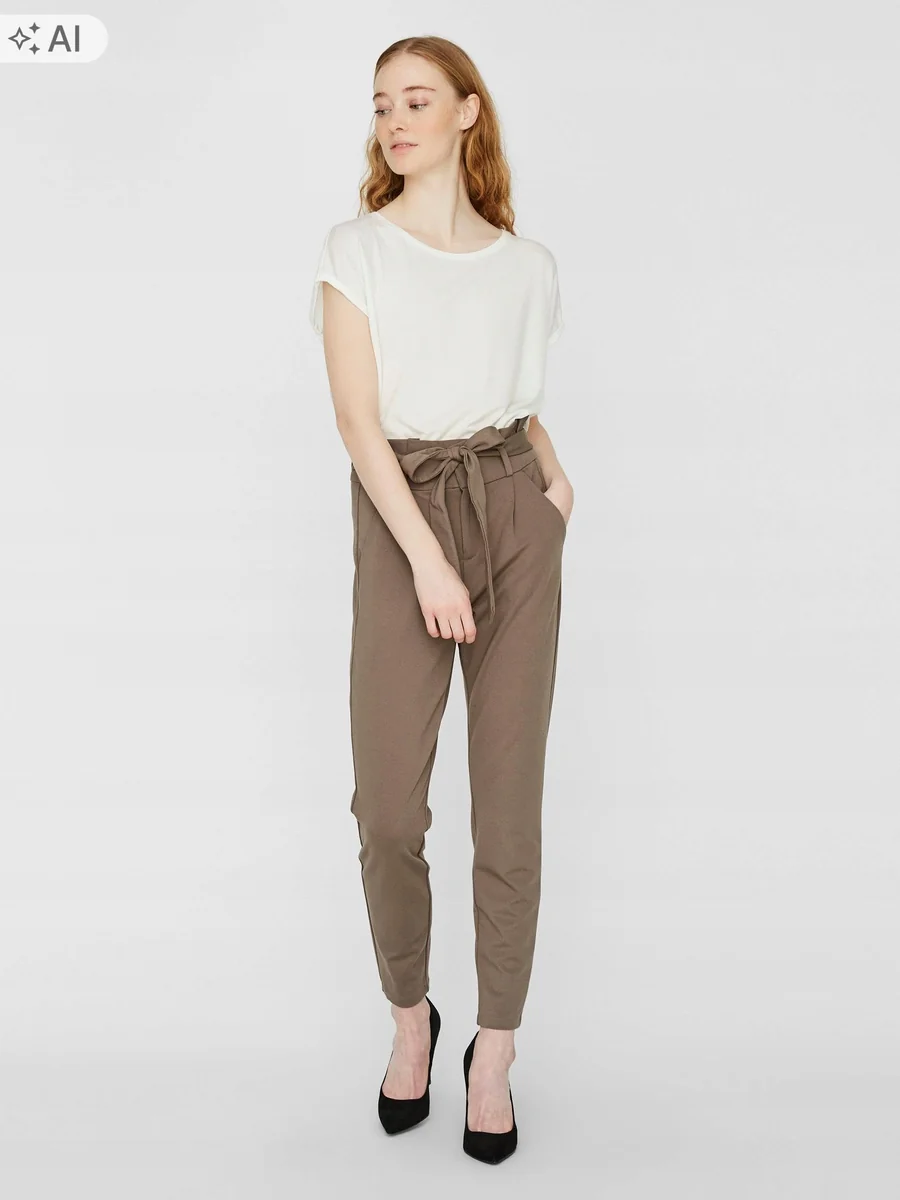 VERO MODA SPODNIE DAMSKIE RURKI BEŻOWE CASUAL M/32 7DA