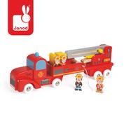 Samochody i pojazdy dla dzieci - Janod Straż pożarna drewniana duża z 4 postaciami - miniaturka - grafika 1