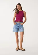 Koszulki i topy damskie - Stradivarius Marszczona koszulka z falbanami Burgundowy L - miniaturka - grafika 1