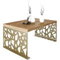 Ławy i stoliki kawowe - Stolik kawowy z metalowym stelażem złoty + dąb lancelot R0-H72 - miniaturka - grafika 1