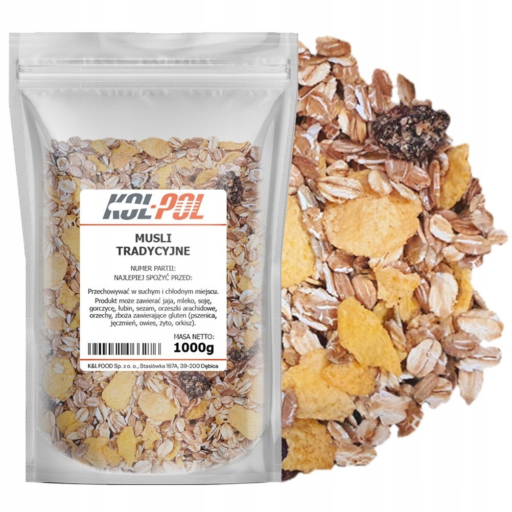 MUSLI TRADYCYJNE 1kg Naturalne śniadanie zdrowe płatki owoce dieta Kol-Pol