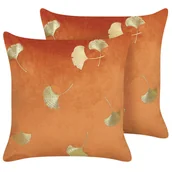 Poduszki dekoracyjne - 2 welurowe poduszki dekoracyjne w liście 45 x 45 cm pomarańczowe TULIP - miniaturka - grafika 1
