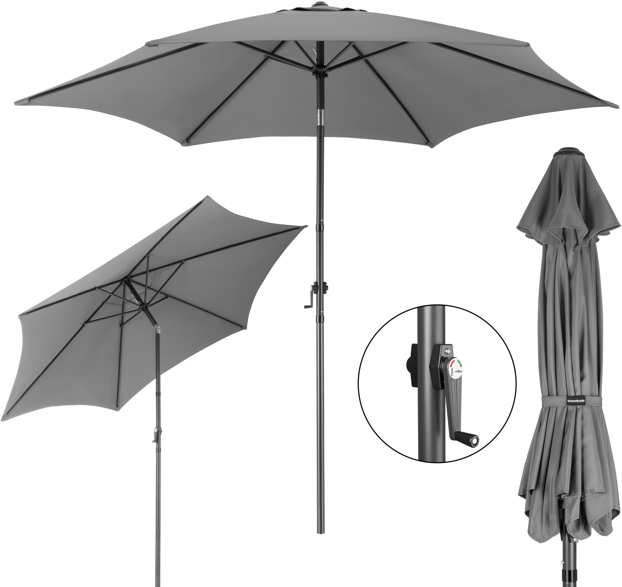 Ambiance Składany parasol ogrodowy balkonowy regulowany 300 cm grafitowy 50UV Bauerkraft