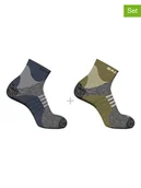 Skarpetki męskie - SALOMON Skarpety trekkingowe (2 pary) "X Ultra Access Quarter" w kolorze oliwkowo-niebieskim - miniaturka - grafika 1