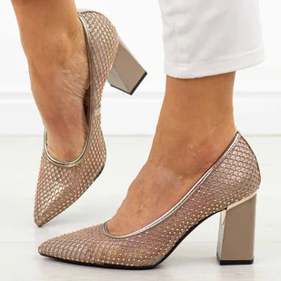 Beżowe czółenka damskie na słupku Vinceza 62211 - Czółenka - miniaturka - grafika 1