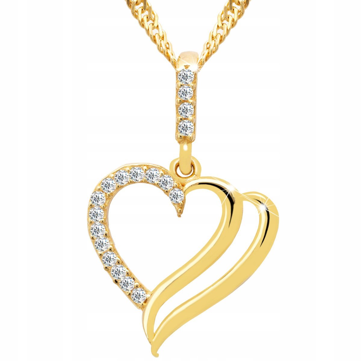 Złoty Naszyjnik z Sercami Zawieszką Serce Serduszko Miłość Love SREBRO 925